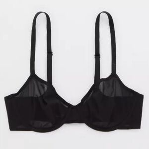 Aerie Smoothez Black Unlined Mesh Balconette Bra